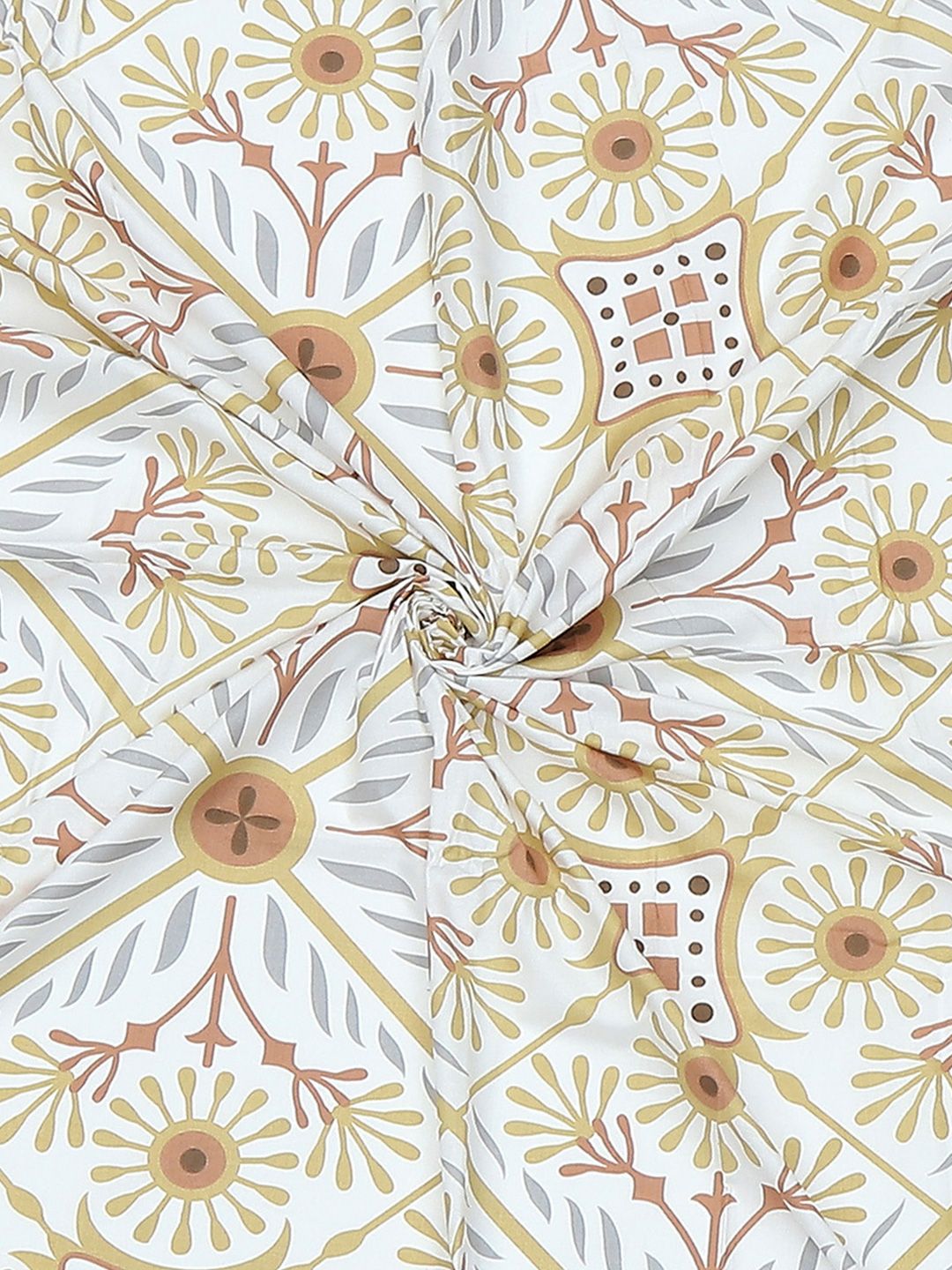 Monte Carlo Beige & Yellow Ethnic Motifs Cotton 144 TC Single Bedsheet Set-2.29 m x 1.52 m