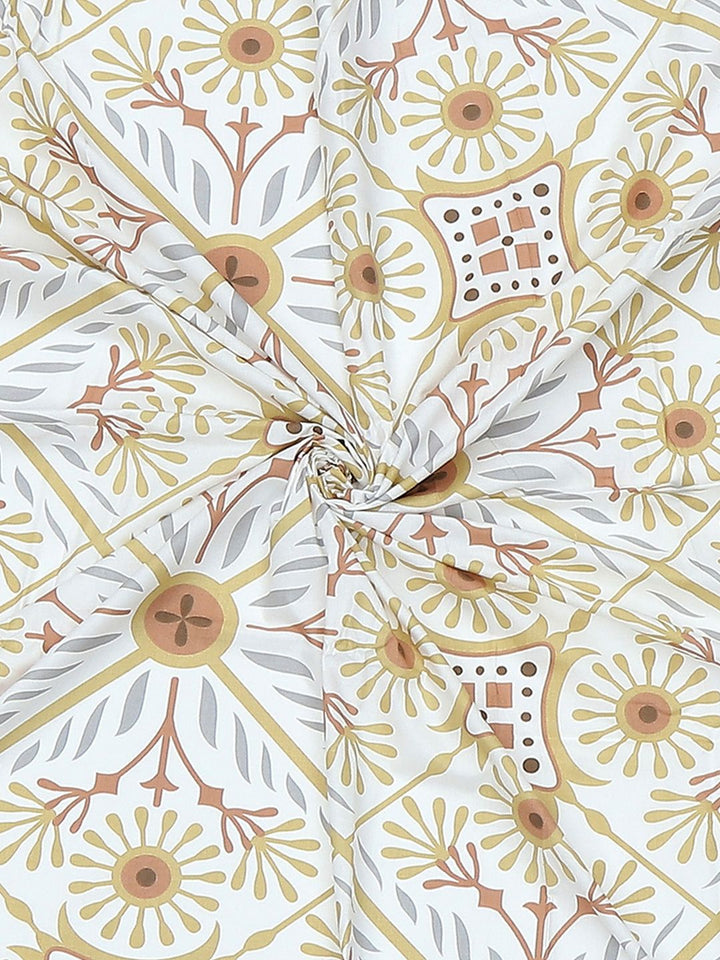 Monte Carlo Beige & Yellow Ethnic Motifs Cotton 144 TC Single Bedsheet Set-2.29 m x 1.52 m