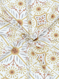 Monte Carlo Beige & Yellow Ethnic Motifs Cotton 144 TC Single Bedsheet Set-2.29 m x 1.52 m