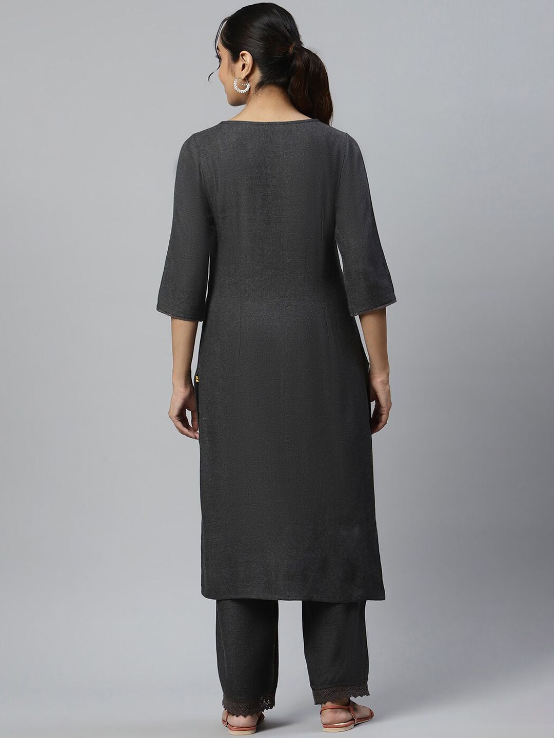 Aurelia Women Grey Solid Viscose Kurta Set with Palazzos