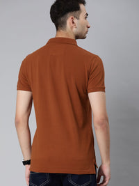 THE BEAR HOUSE Men Rust Brown Solid Polo Collar Pure Cotton T-shirt