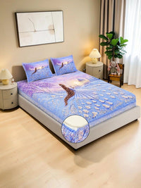 KLOTTHE Purple & Blue Floral 400 TC Cadar Katil King dengan 2 Sarung Bantal