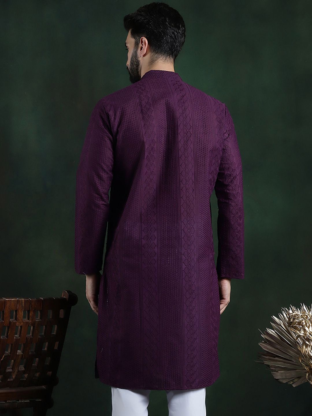 SOJANYA Ethnic Motifs Embroidered Mandarin Collar Thread Work Cotton Straight Kurta