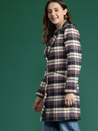 DressBerry Notched Lapel Checked Longline Overcoat