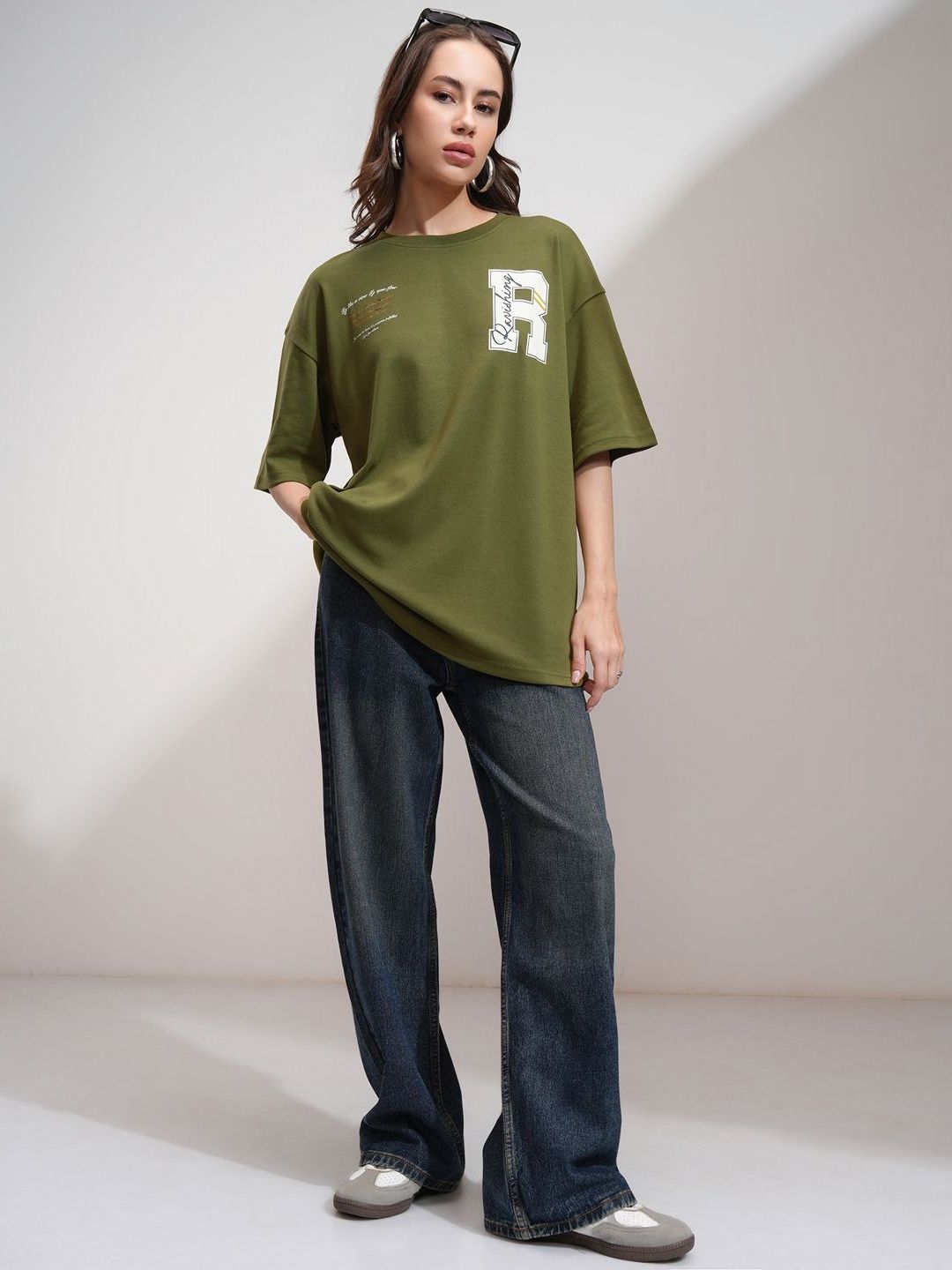 Street By Tokyo Talkies Women Typography Printed Round Neck Cotton Oversized T-Shirt