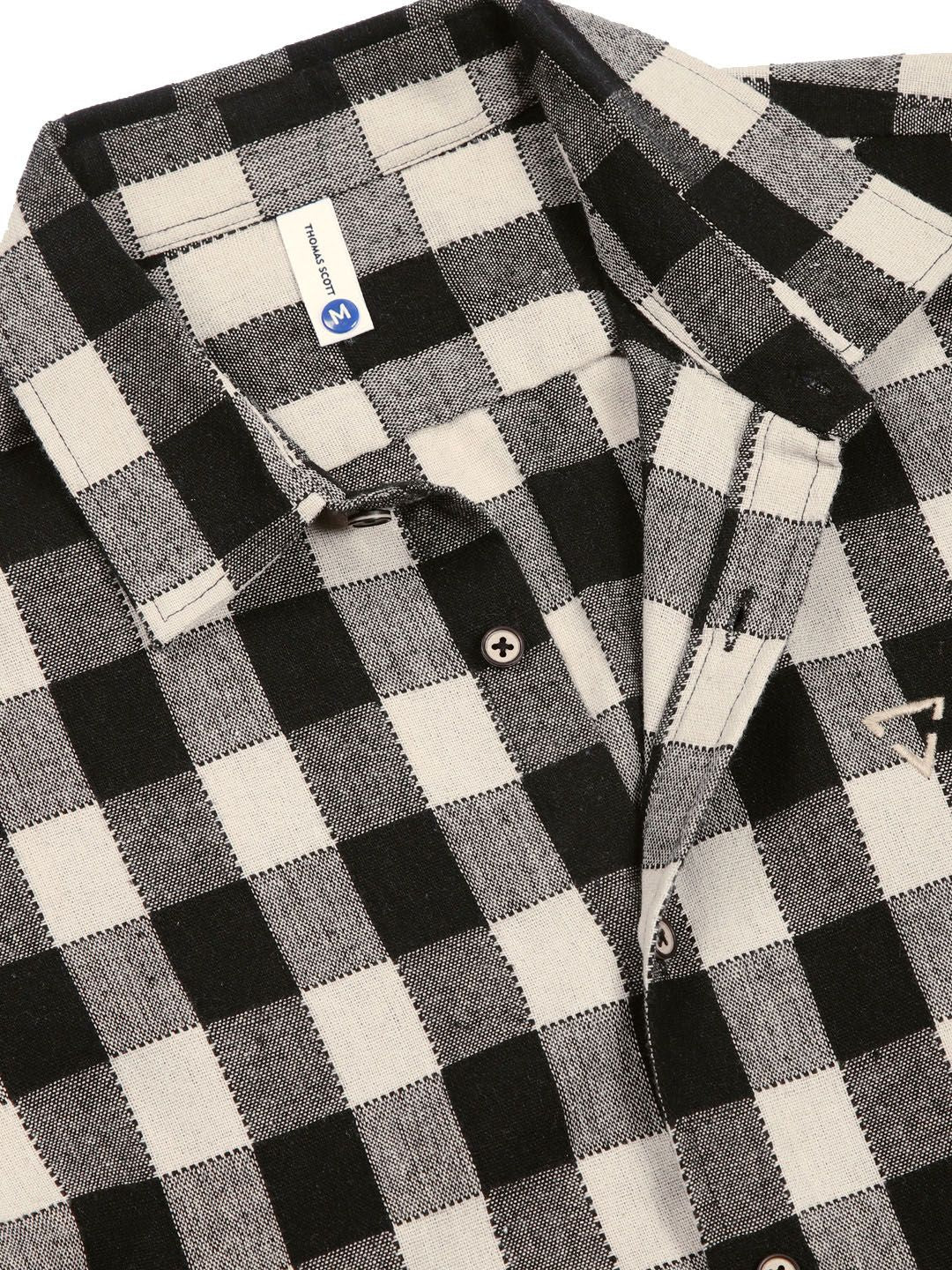 Thomas Scott Men Classic Slim Fit Spread Collar Windowpane Checked Cotton Casual Shirt