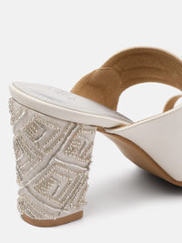 House of Pataudi Sequined Open Toe Block Sandals
