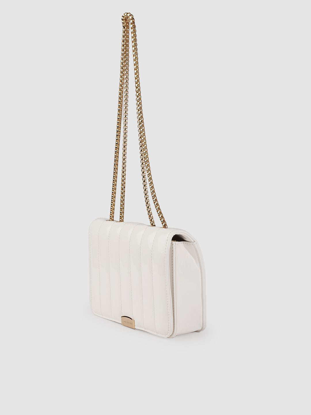 Lino Perros Women White Self-Striped Structured Satchel
