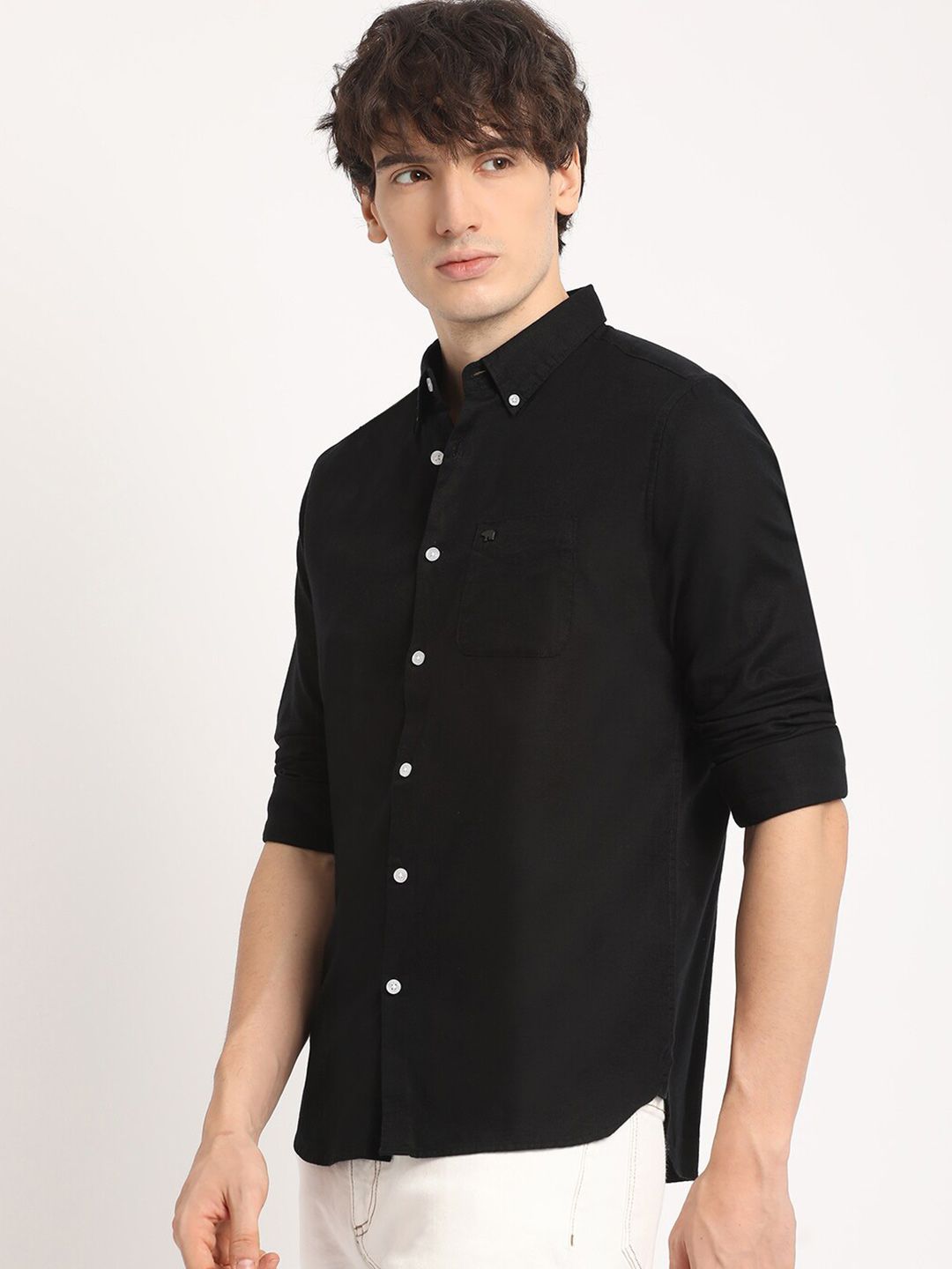 THE BEAR HOUSE Pure Cotton Solid Slim Fit Casual Shirt