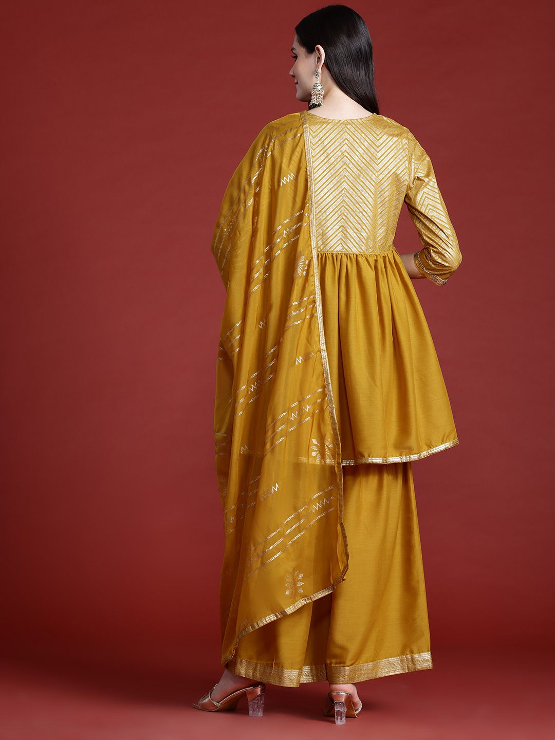 Anouk Printed Panelled Sequinned Kurta with Sharara & Dupatta