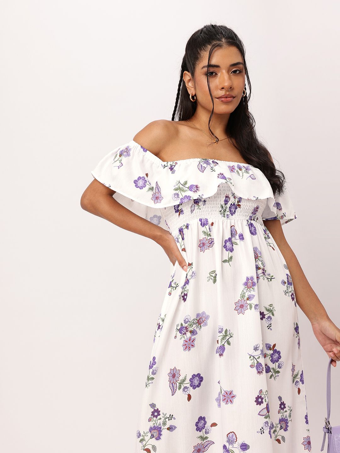 DressBerry Holiday Chic Off-Shoulder Appeal Smocked Maxi Dress