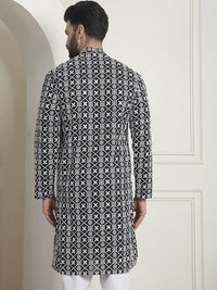 SOJANYA Geometric Printed Mandarin Collar Long Sleeves Cotton Thread Work Kurta