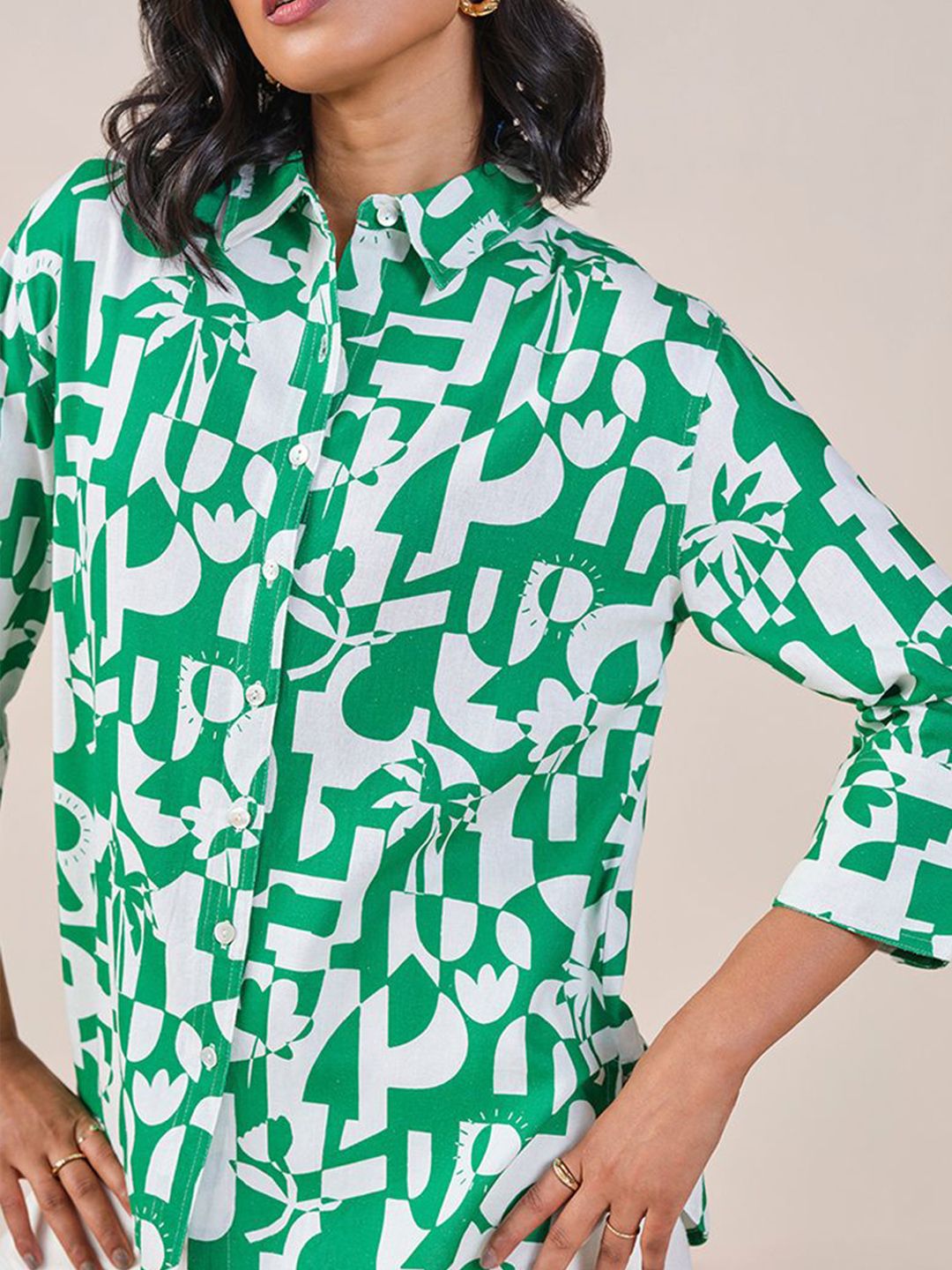 AND Abstract Printed Shirt Style Top