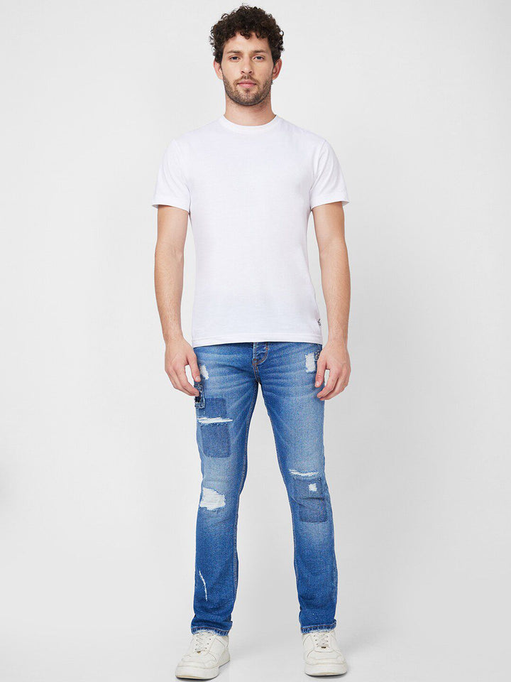 SPYKAR Men Mid-Rise Tapered Fit Highly Distressed Heavy Fade Stretchable Cotton Jeans