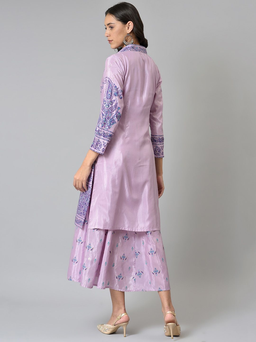 W Purple Women Floral Printed A-Line Midi Dress
