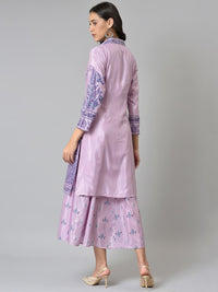 W Purple Women Floral Printed A-Line Midi Dress