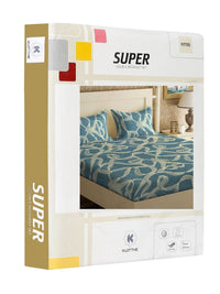 KLOTTHE Turquoise Blue Abstract 300 TC Fitted Double King Bedsheet With 2 Pillow Covers