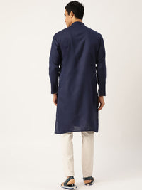 SOJANYA Lelaki Navy Blue Solid Kurta Lurus