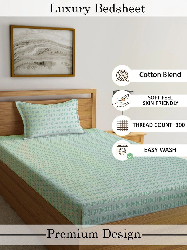 Myntra Elegant Homes Green Geometric 300 TC Single Bedsheet with 1 Pillow Covers