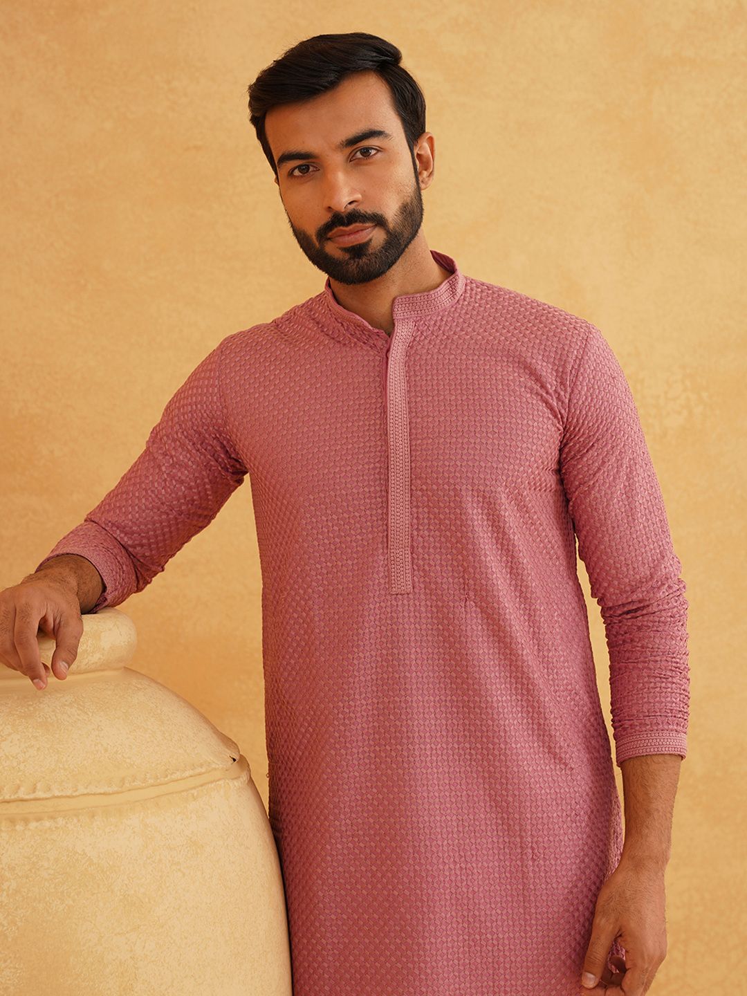 SOJANYA Geometrik Sulam Kapas Kurta Lurus