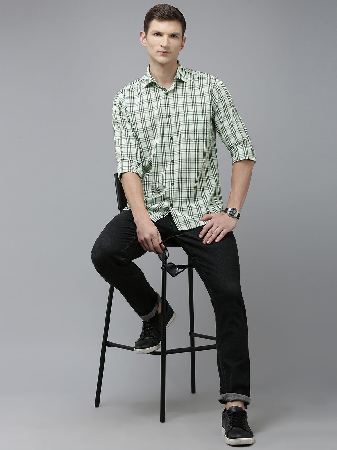 Park Avenue Men Slim Fit Tartan Checks Opaque Pure Cotton Casual Shirt