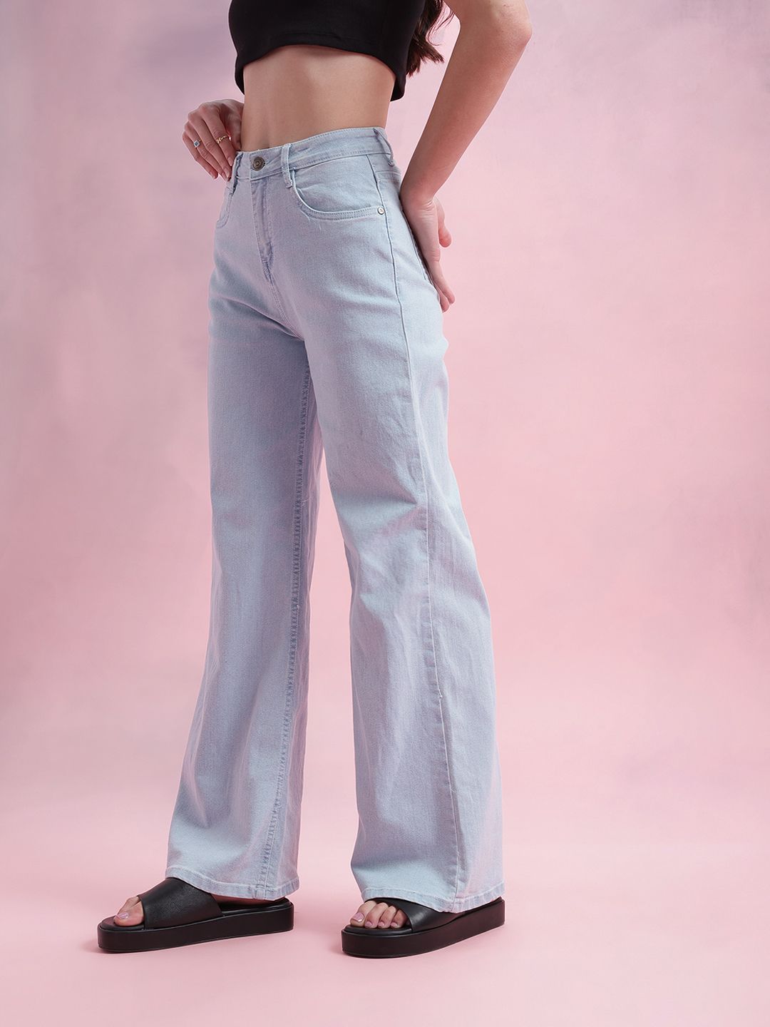DressBerry Women Mid-Rise Wide Leg Stretchable Jeans