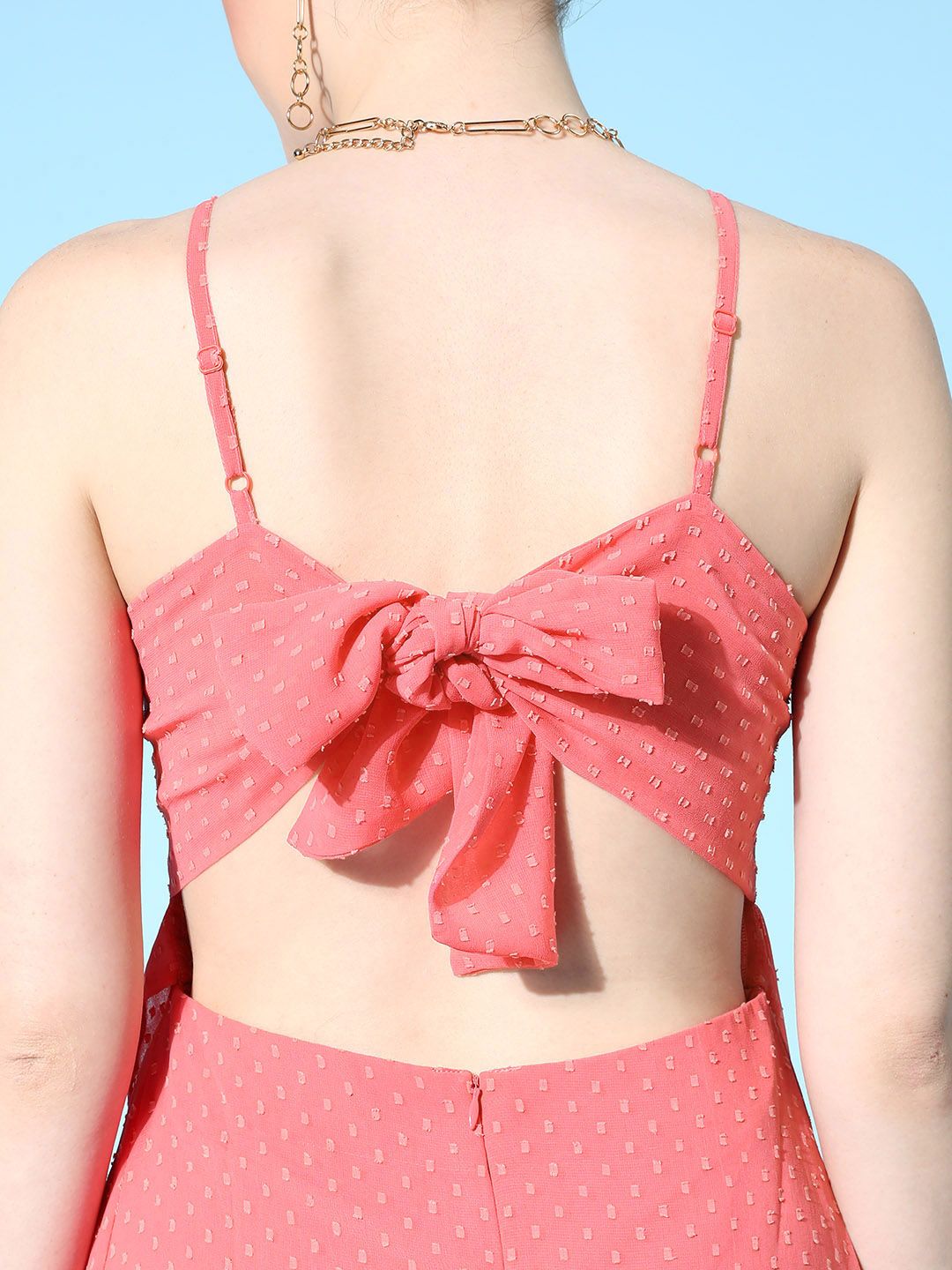 Berrylush Women Pink Twisted Front Cut Out Detail Georgette Cami Dress