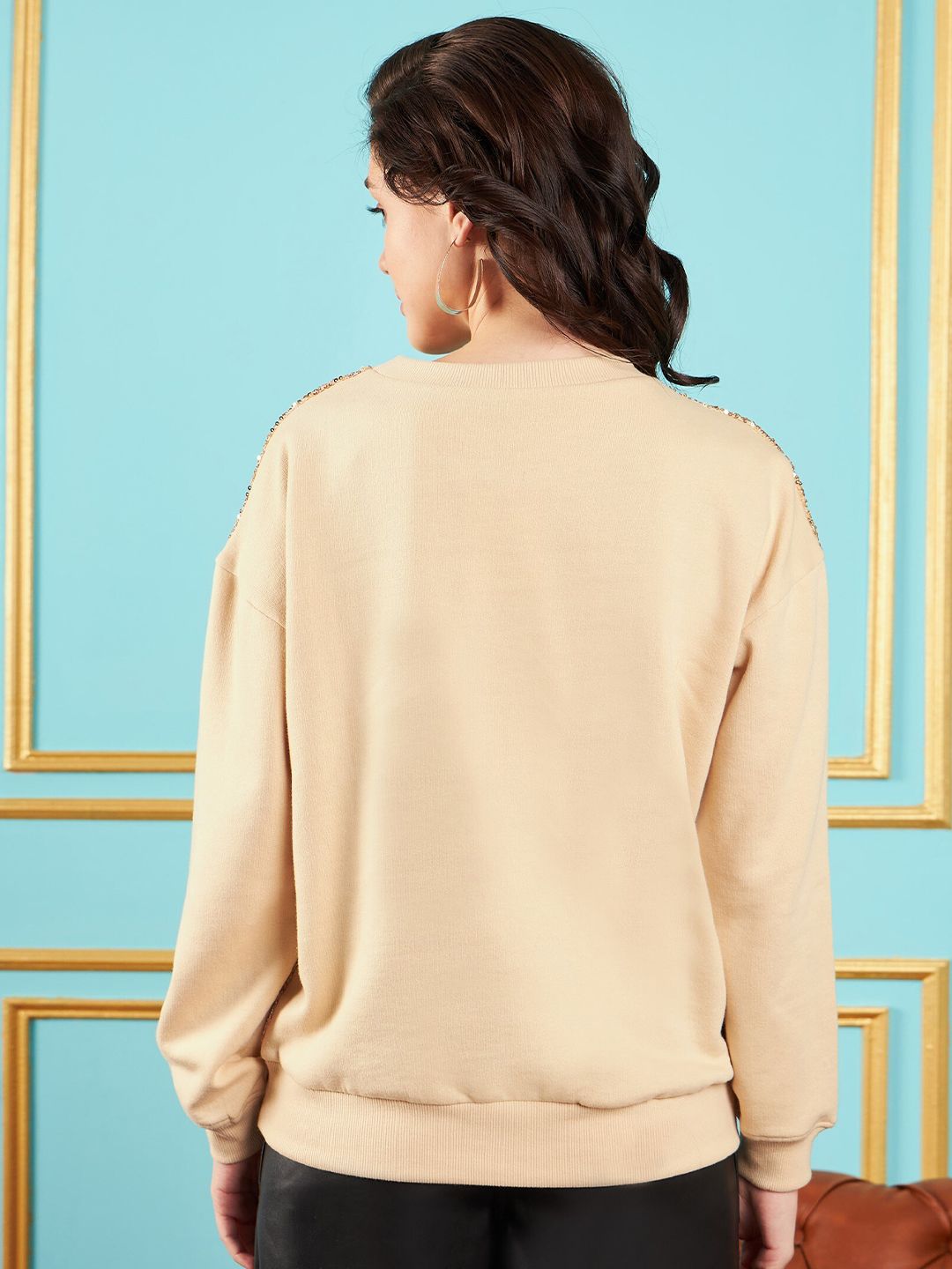 SASSAFRAS Self Design Sequined Oversized Sweatshirt