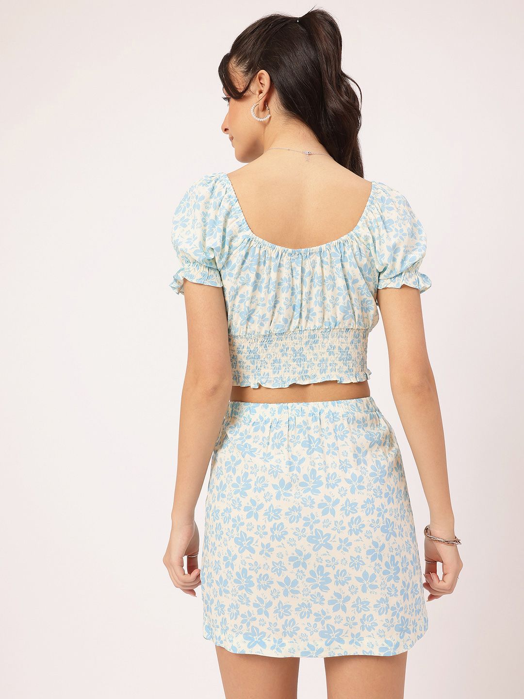 DressBerry Floral Print Crop Top with Mini Skirt Co-Ords