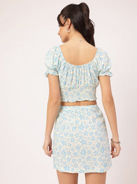 DressBerry Floral Print Crop Top with Mini Skirt Co-Ords