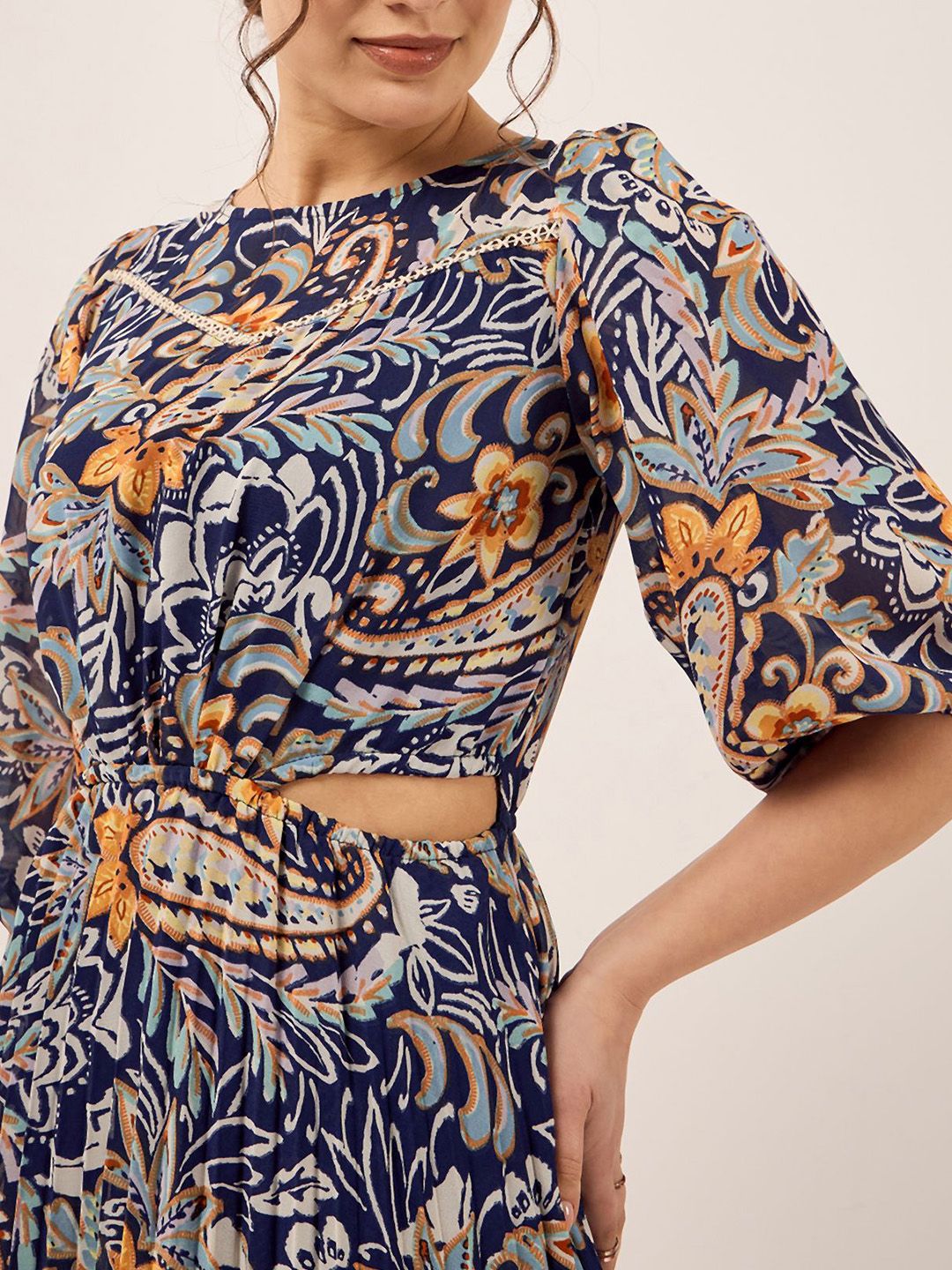 Antheaa Floral Printed Fit & Flare Midi Dress