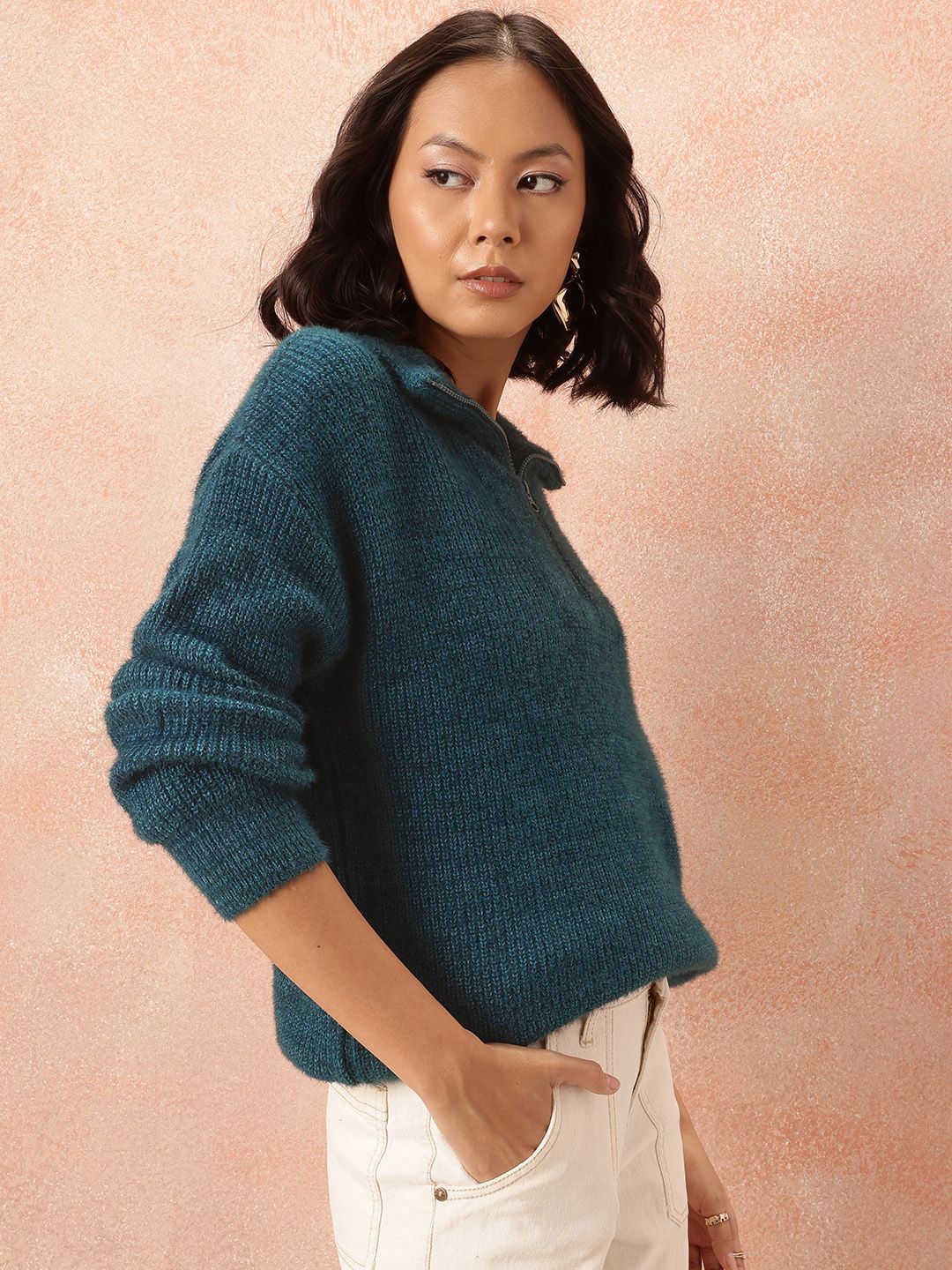 all about you Ribbed Acrylic Longline Pullover
