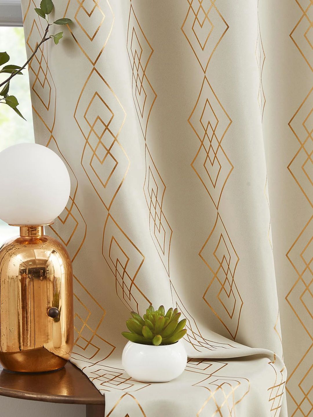 URBAN SPACE Beige & Gold-Toned Geometric Printed Black Out Long Door Curtain