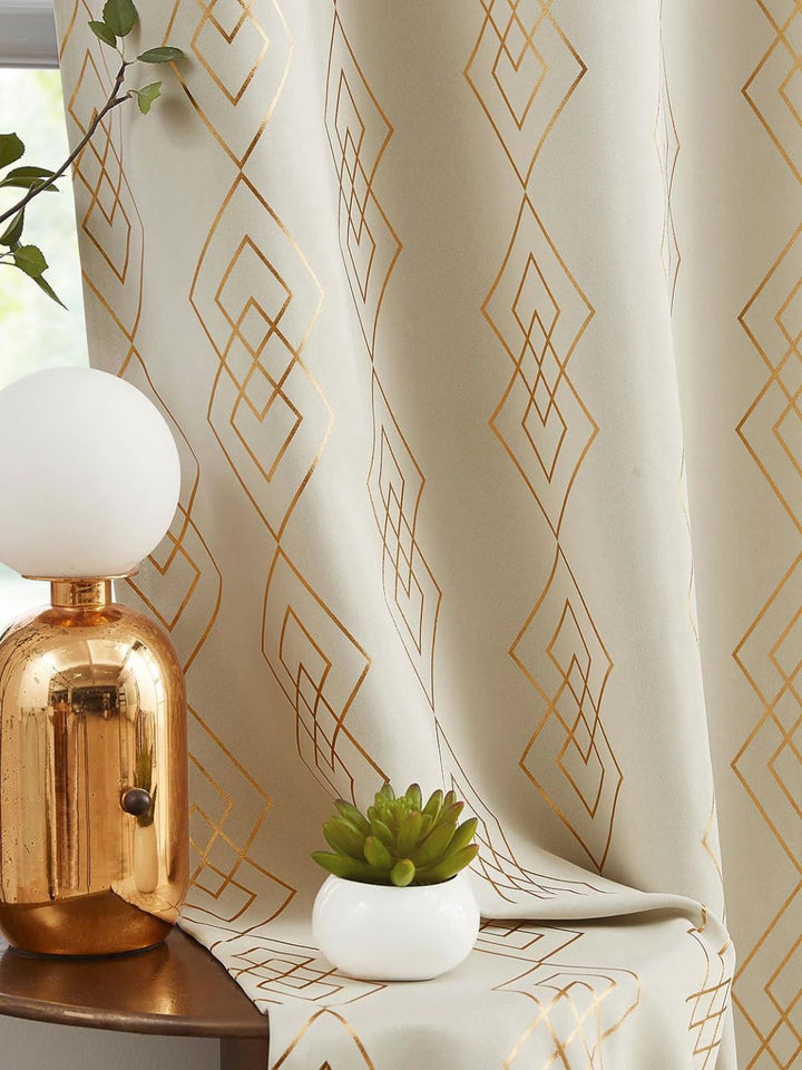 URBAN SPACE Beige & Gold-Toned Geometric Printed Black Out Long Door Curtain