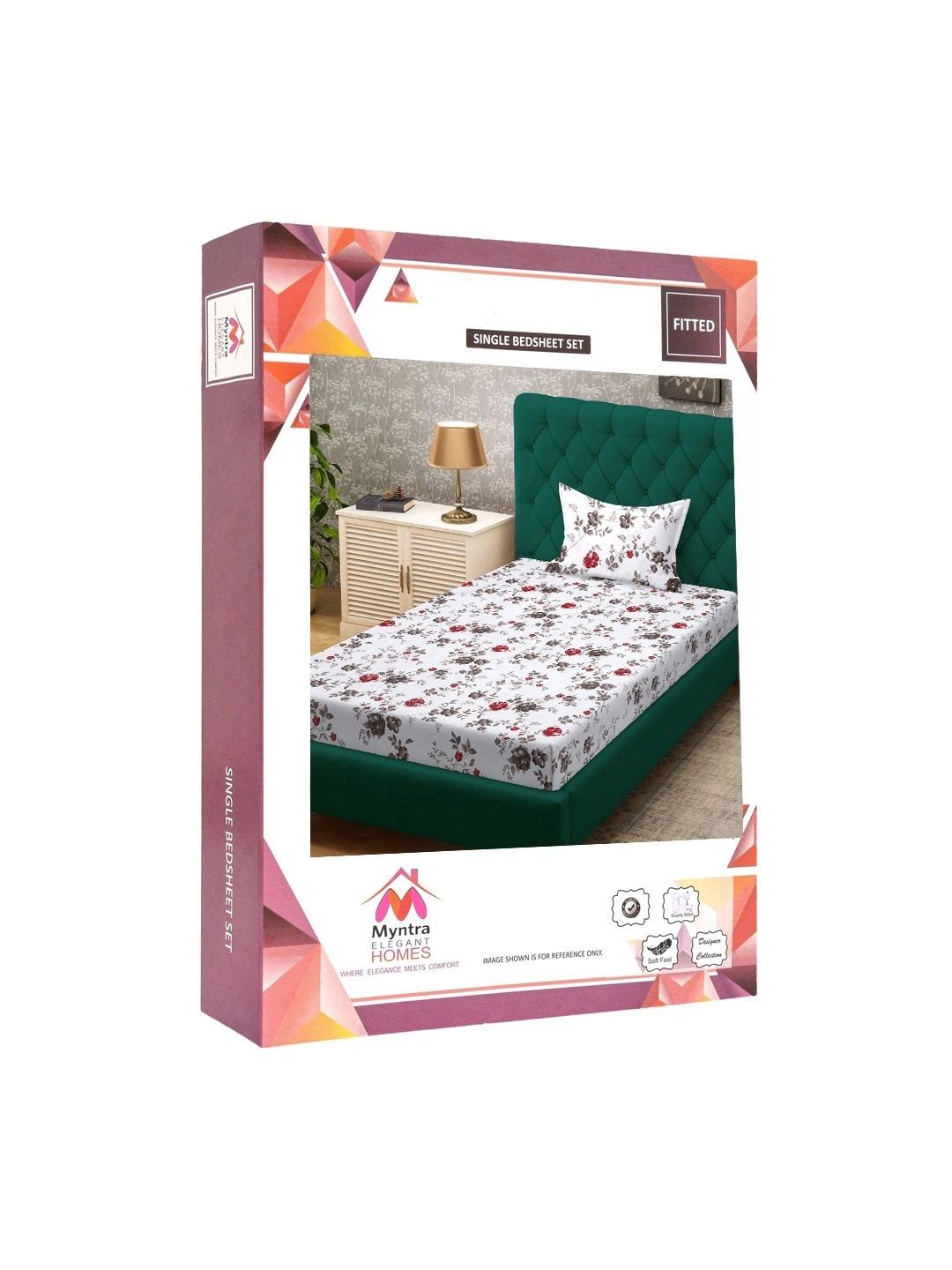 Myntra Elegant Homes White & Red Floral 300 TC Cadar Tempat Tidur Single dengan 1 Sarung Bantal