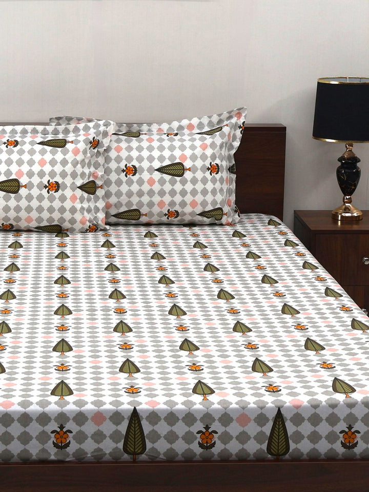 BOMBAY DYEING Cardinal Green Floral Printed Cotton 120 TC Queen Bedsheet Set 2.54 x 2.24m