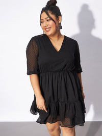 SASSAFRAS Curve Plus Size V-Neck Fit & Flare Dress