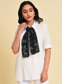 W Roll-Up Sleeves Cotton Shirt Style Top With Detachable Scarf