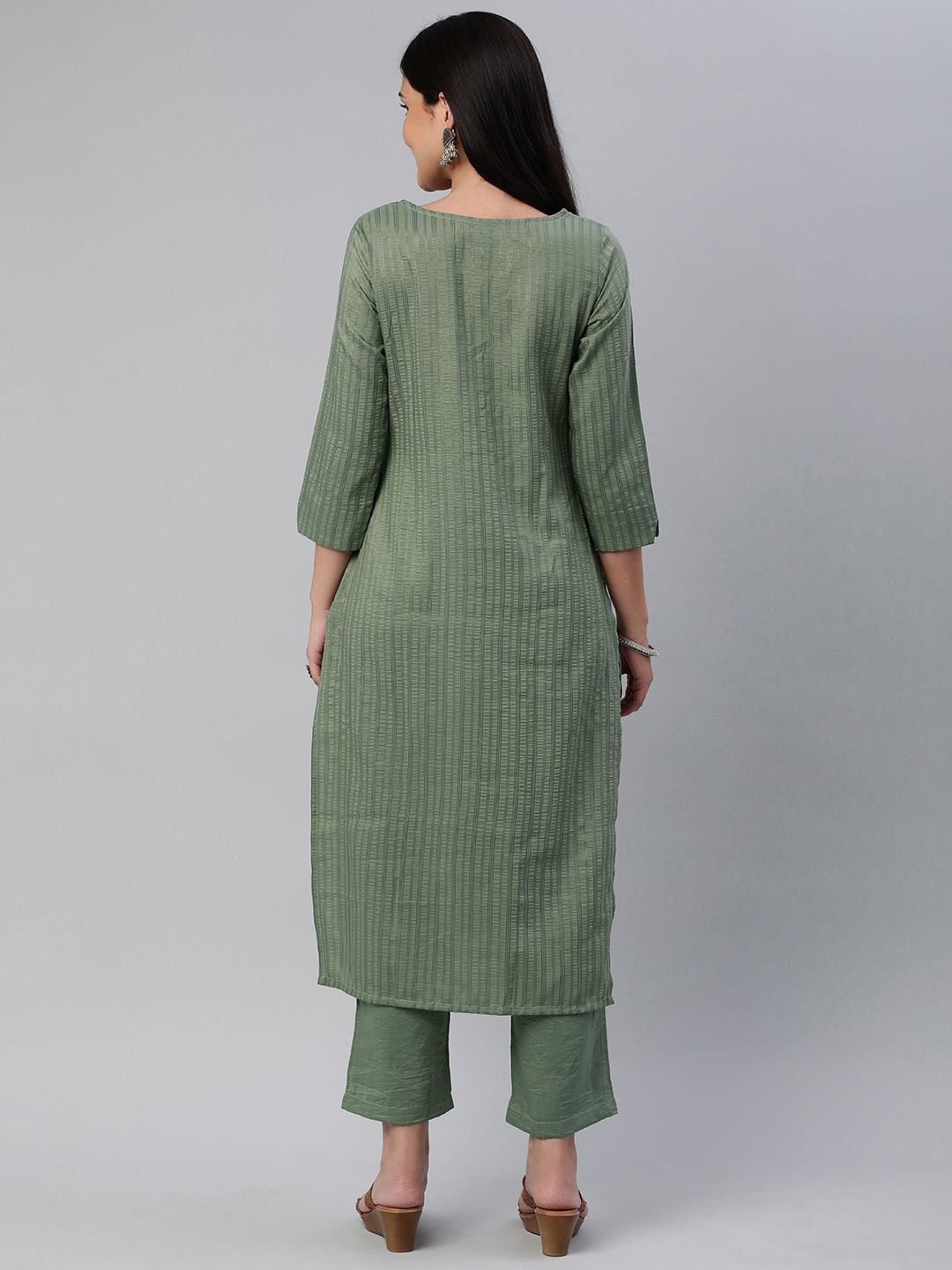 KALINI Women Self Design Pure Cotton Kurta With Trousers