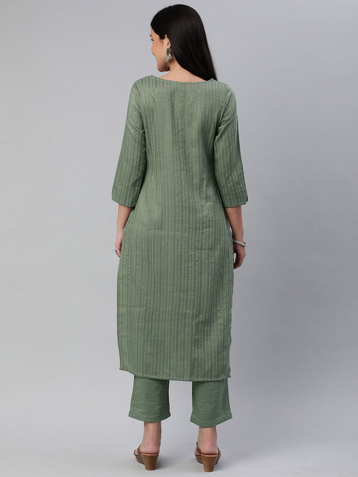 KALINI Women Self Design Pure Cotton Kurta With Trousers