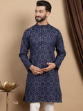 Anouk Abstrak Kolar Mandarin Bercetak Kapas Tulen Kurta Lurus