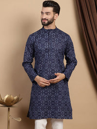 Anouk Abstrak Kolar Mandarin Bercetak Kapas Tulen Kurta Lurus