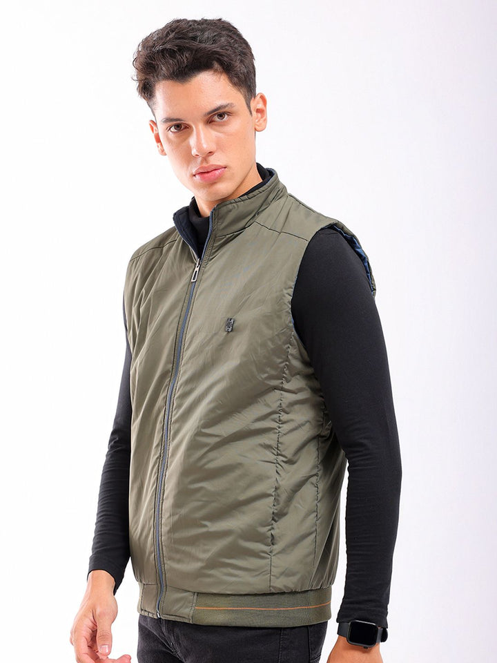 The Indian Garage Co Men Sleeveless Zip-Front Reversible Bomber Jacket