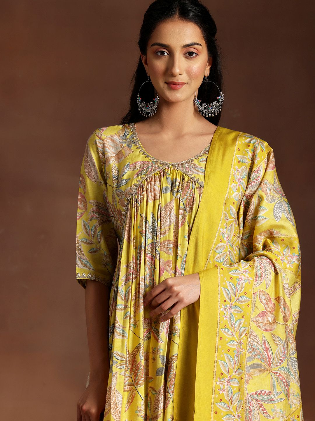 Libas Floral Printed Empire Gotta Patti Kurta with Palazzos & Dupatta