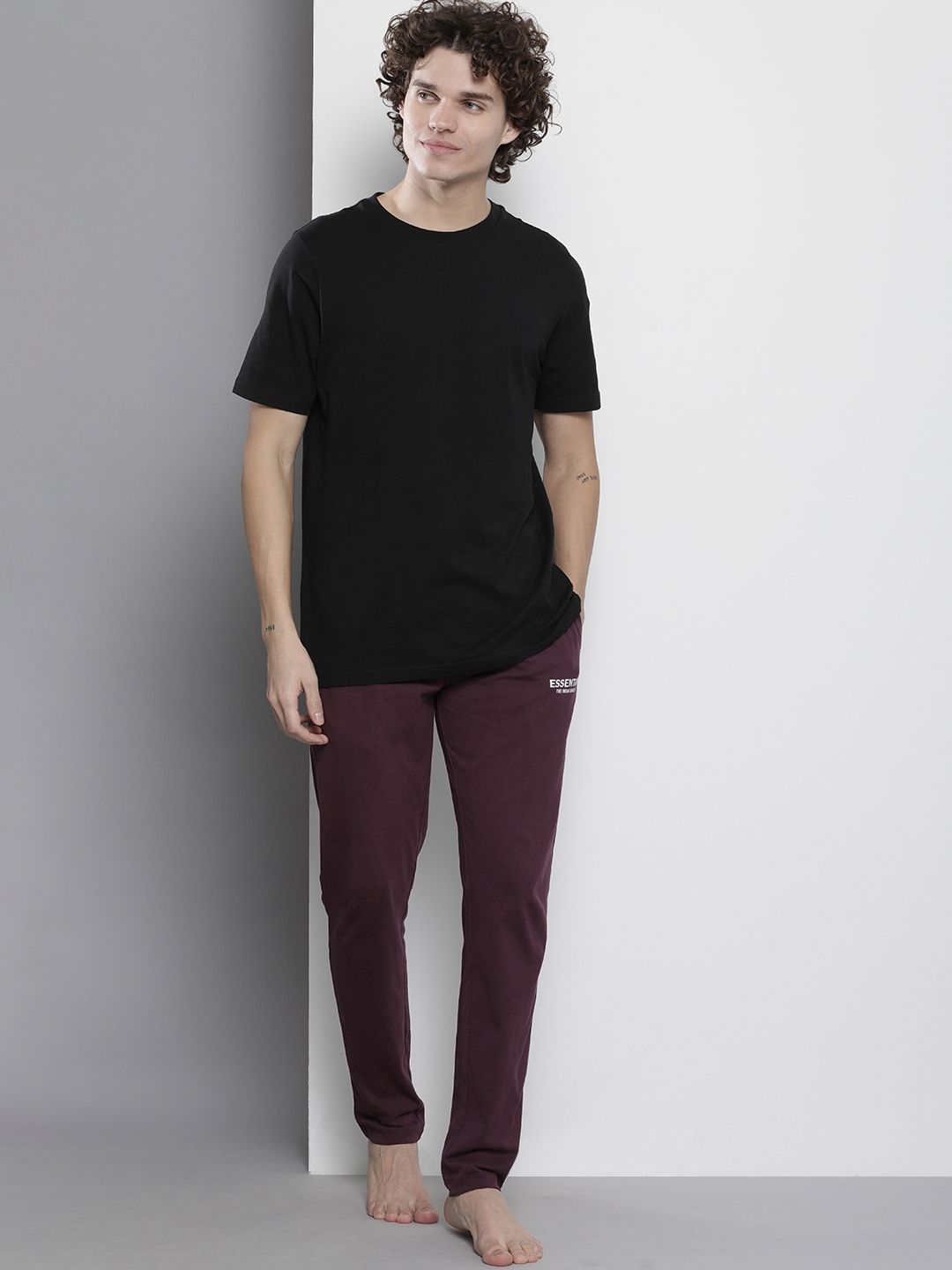 The Indian Garage Co Men Pack of 2 Blue and Maroon Printed Lounge Pants