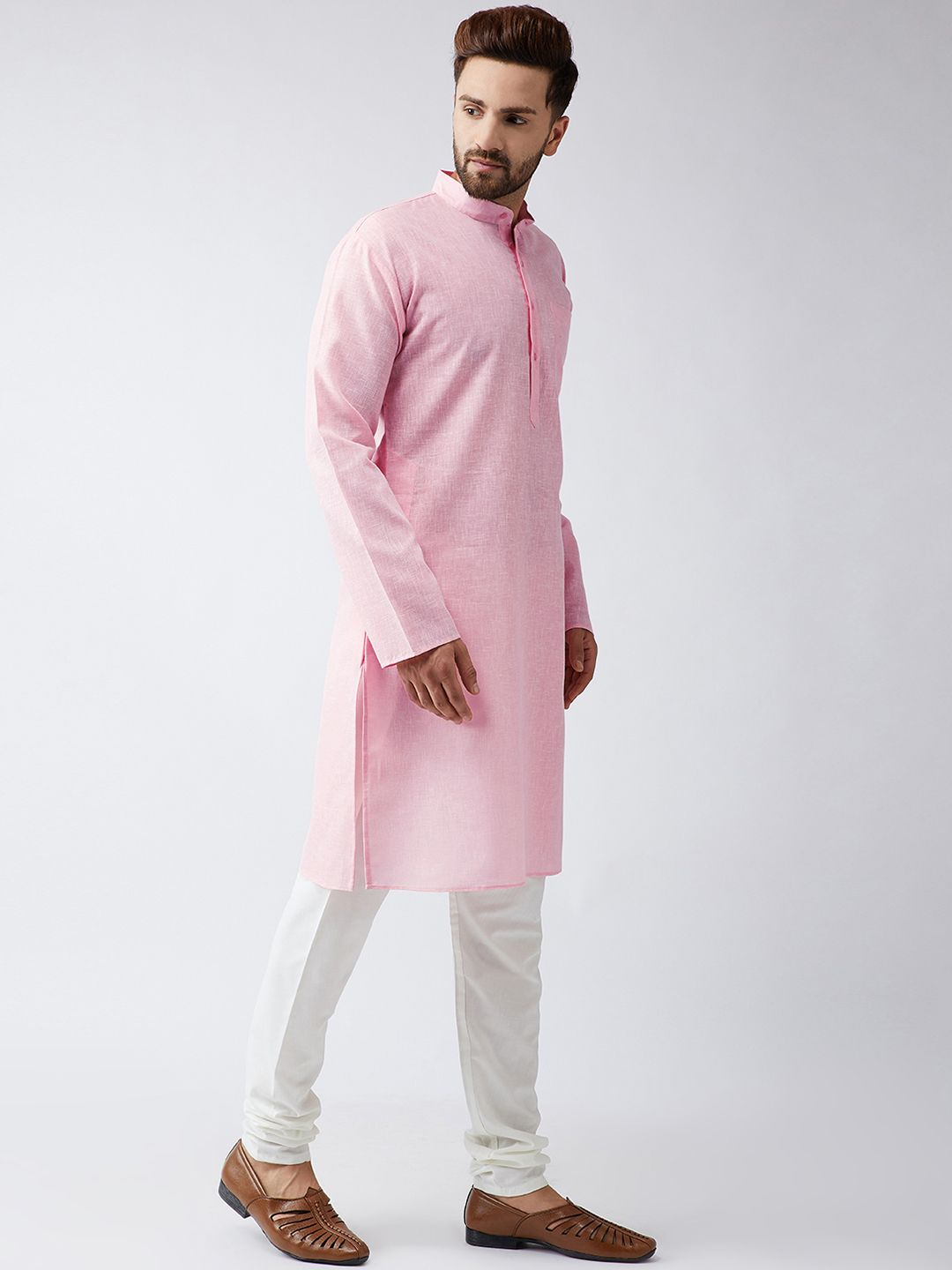SOJANYA Men Pink Solid Kurta Lurus