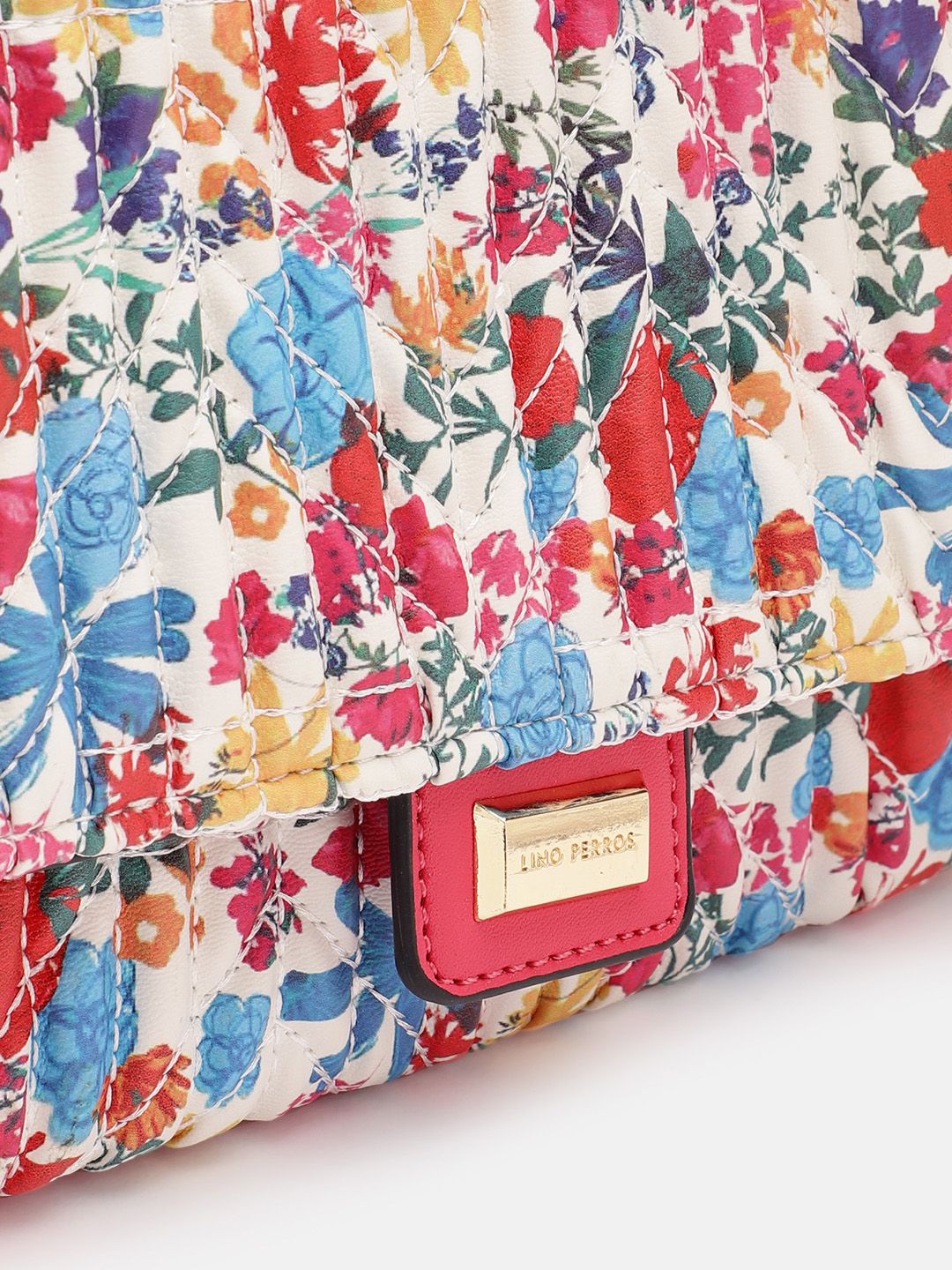 Lino Perros Floral Printed Structured Shoulder Bag With Quilted Detail