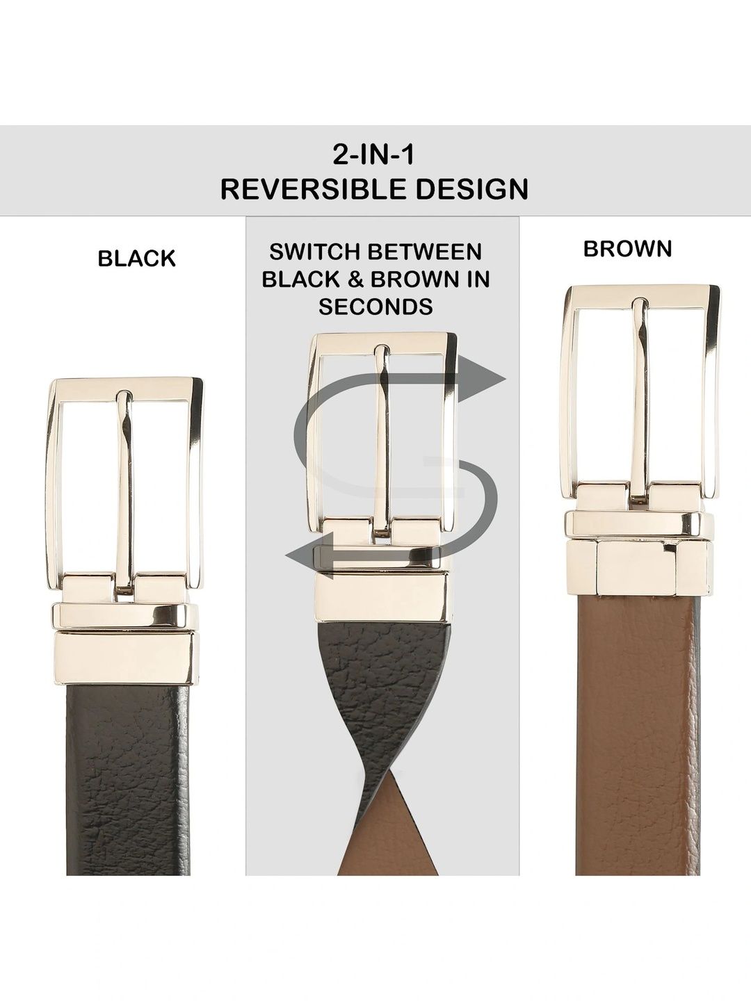 Teakwood Leathers Men Textured Leather Reversible Formal Belt
