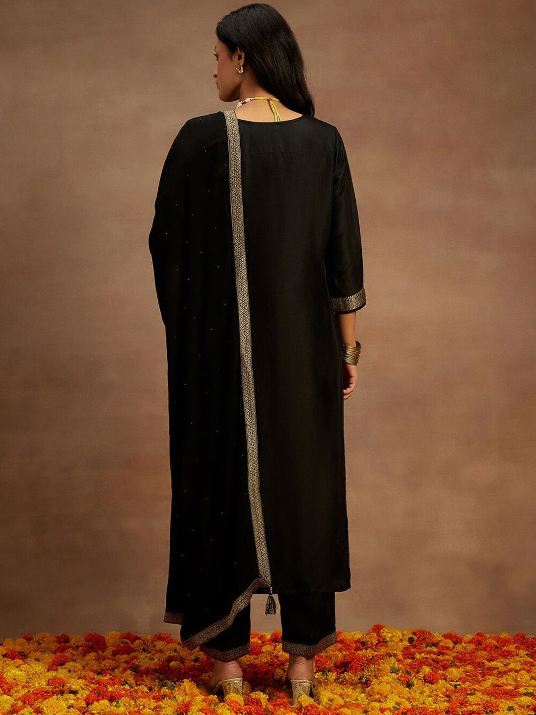 Libas Black Ethnic Motifs Woven Design Kurta with Trousers & With Dupatta