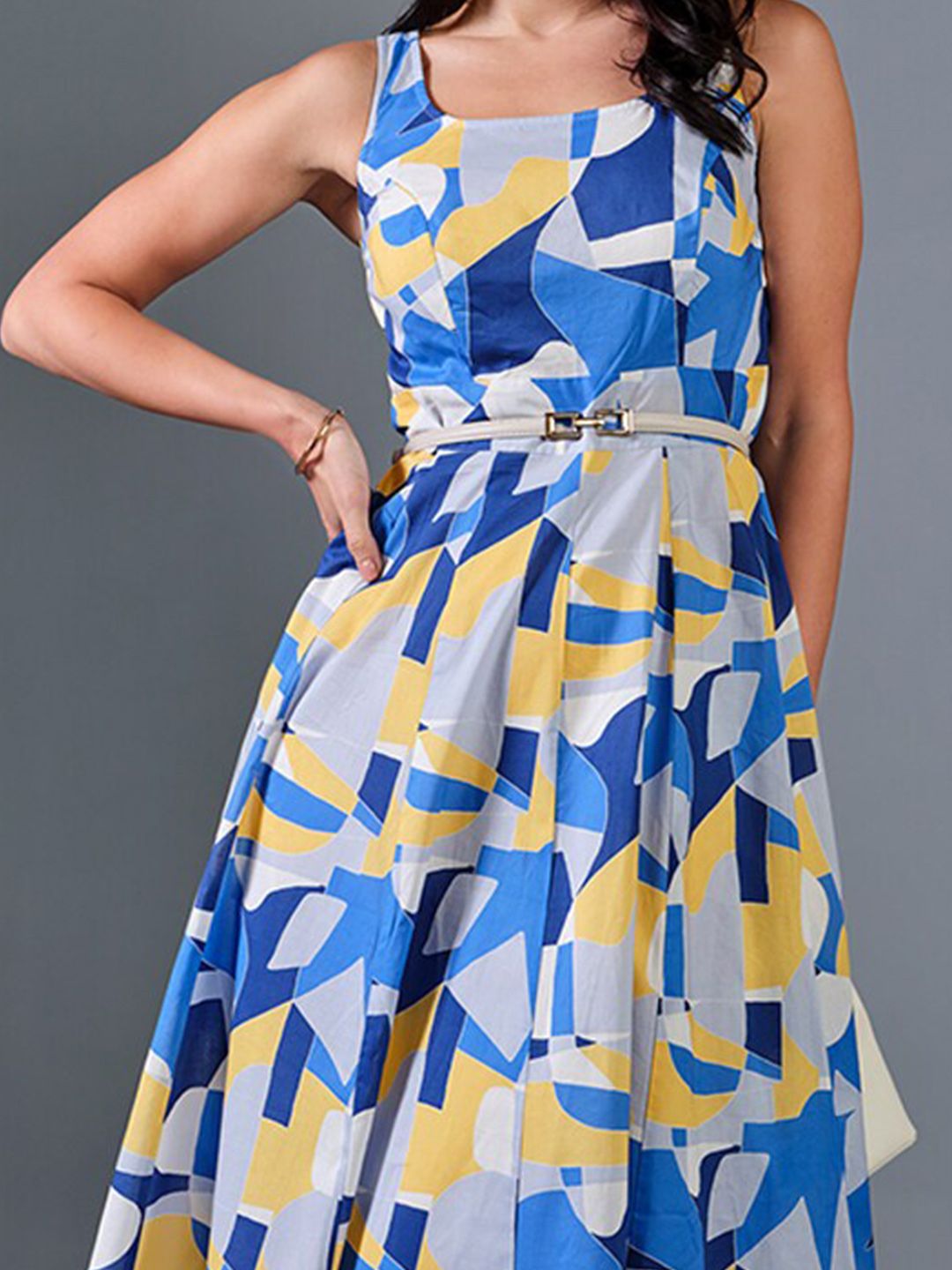 AND Print Shoulder Straps Fit & Flare Midi Dress